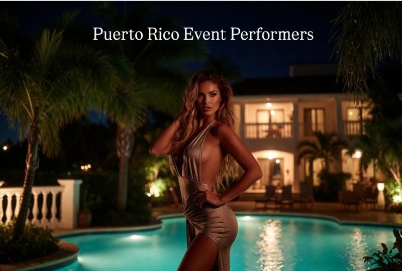 female event entertainer at luxury villa party in Puerto Rico with tropical nightlife atmosphere